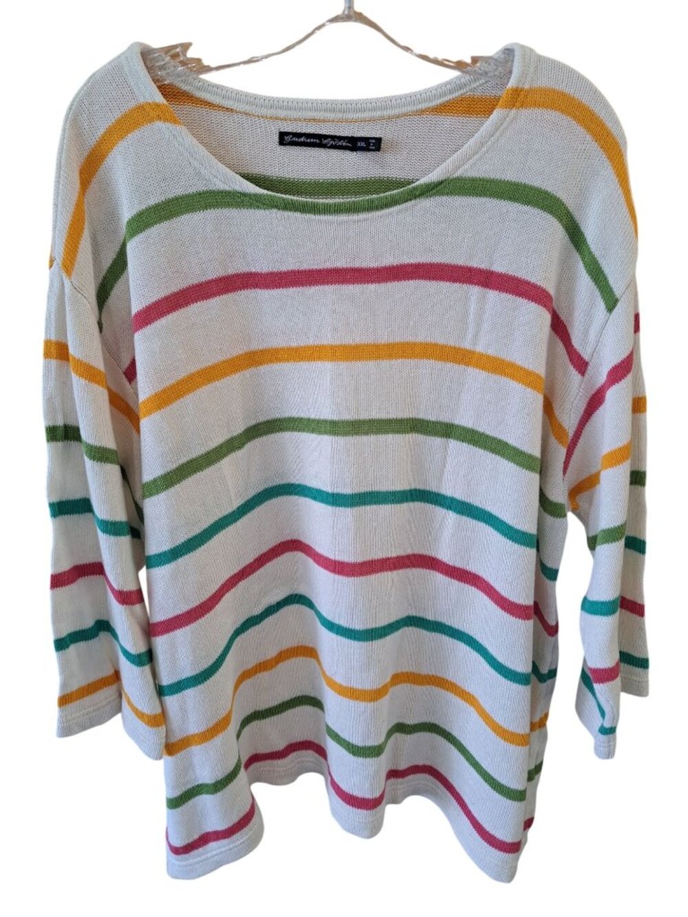 Gudrun Sjoden Womens XXL Organic Linen Cotton Striped Knit Sweater Multicolor